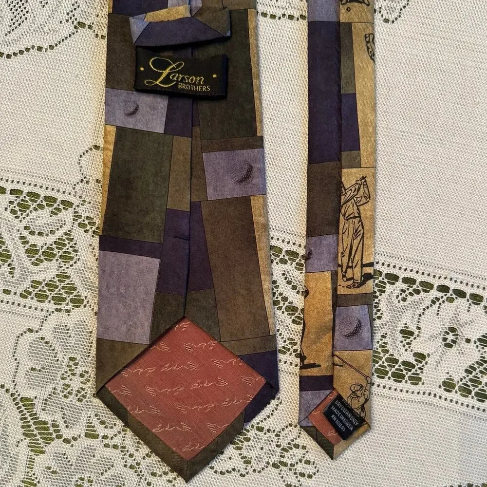Men's Necktie Sport Golf Swing Golf Caddy Larson Brothers Ties 100% Silk 60